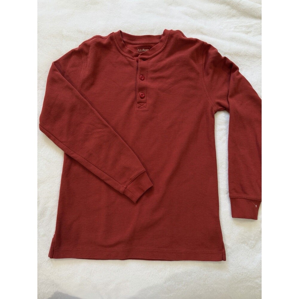 L.L.Bean Men’s Slim Fit Red Cotton Knit Long Sleeve Henley T-Shirt Size S